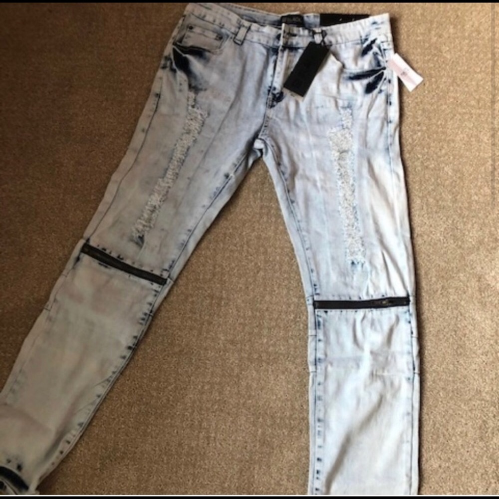 NWT Bleach Wash Skinny Moto Jeans 32 W